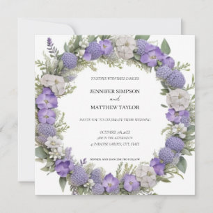 Boho Floral Wreath in Lila & White Retro Wedding Einladung