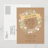 Boho Floral Wreath Pastel Rustic Save the Date Ankündigungspostkarte (Vorne/Hinten)
