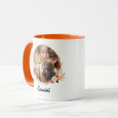 Boho Floral Wreath Skript Name Dog Foto Tasse (Vorderseite Links)