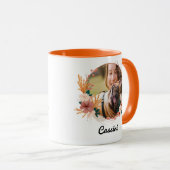 Boho Floral Wreath Skript Name Dog Foto Tasse (VorderseiteRechts)