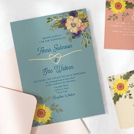 Boho Floral Yellow Pink und Blue Wedding Einladung