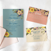 Boho Floral Yellow Pink und Blue Wedding Einladung