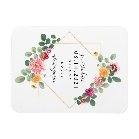 Boho florale botanische Hochzeit rettet das Datum Magnet (Horizontal)