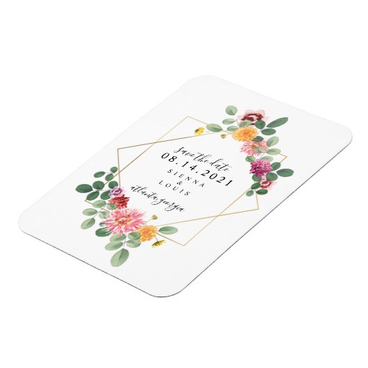 Boho florale botanische Hochzeit rettet das Datum Magnet (Linke Seite)