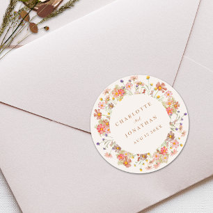 Boho Florale Elegante Herbsthochzeit Runder Aufkleber