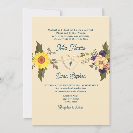 Boho Florale feierliche Hochzeit in einem Einladung (Vorderseite)