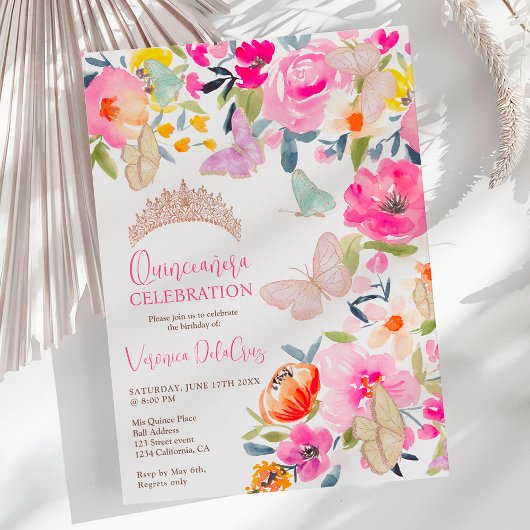 Boho florale Schmetterlinge quinceanera Einladung