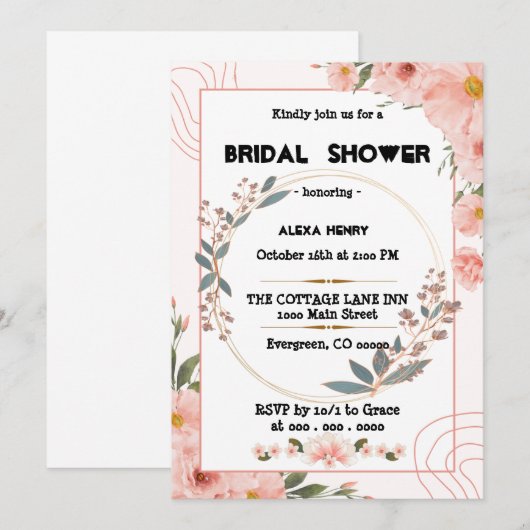 Boho florale Wasserfarben, Mädchen Baby Einladung (Vorne/Hinten)