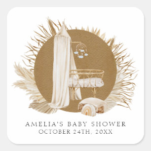 Boho-Florales Babyshower Quadratischer Aufkleber