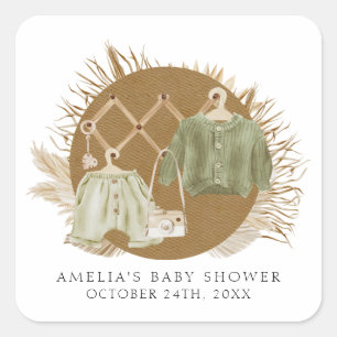 Boho-Florales Babyshower Quadratischer Aufkleber