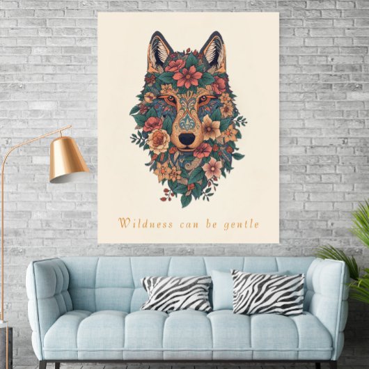 Boho-Florales-Wolf-Wandkunstposter Poster