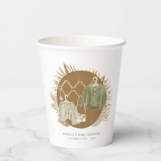 Boho Florals Baby Shower Pappbecher (Rückseite)