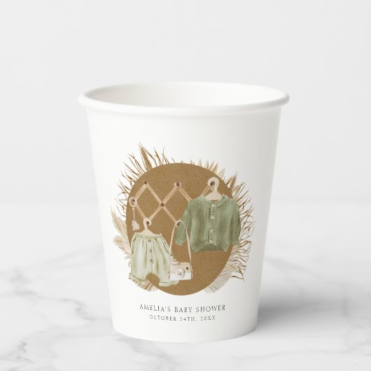 Boho Florals Baby Shower Pappbecher (Vorderseite)