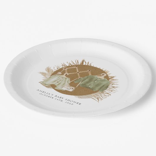 Boho Florals Baby Shower Pappteller (Schrägansicht)