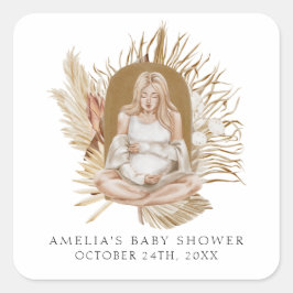 Boho Florals Baby Shower Quadratischer Aufkleber