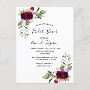 Boho florals Brautdusche Einladung Postkarte