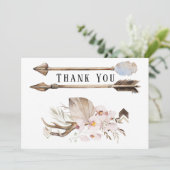 Boho Florals & Deer Antlers Arrows Danke, Cards Einladung (Stehend Vorderseite)