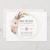 Boho Florals & Deer Antlers speichern die Datumska Einladung (Vorne/Hinten)