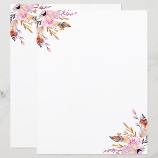 Boho florals federn weiße rosa Seite (Vorne/Hinten)