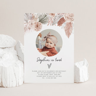 Boho Florals Foto Geburtstag Einladung