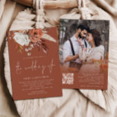 Boho Florals Foto QR Code Terracotta Wedding Einladung