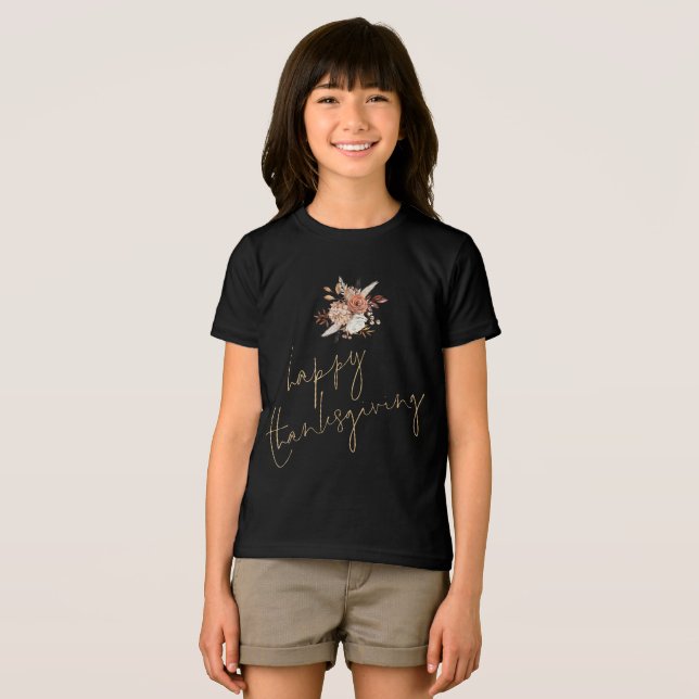 Boho Florals Gold Text Happy Thanksgiving Tri-Blend Shirt (Vorderseite Voll)