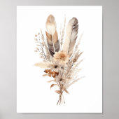 Boho Florals Gray Beige Brown Feathers Botanicals Poster (Vorne)