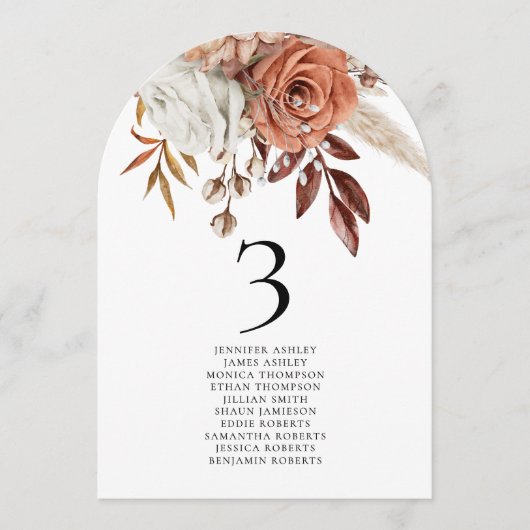 Boho Florals Guest Names QR Wedding Tischnummer (Vorderseite)