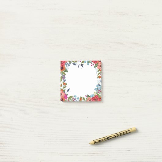 Boho Florals - Monogram Post-it Klebezettel (Auf Schreibtisch)