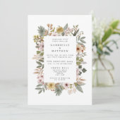 Boho Florals neutrale Einladung zur Hochzeit (Stehend Vorderseite)