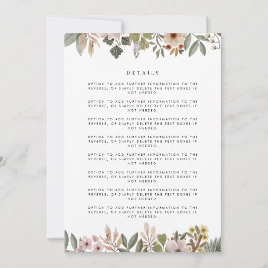 Boho Florals neutrale Einladung zur Hochzeit (Rückseite)