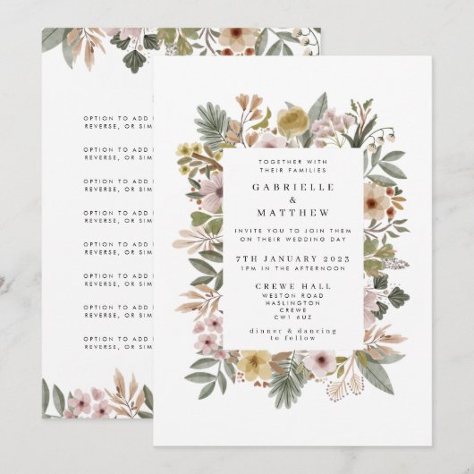Boho Florals neutrale Einladung zur Hochzeit (Vorne/Hinten)