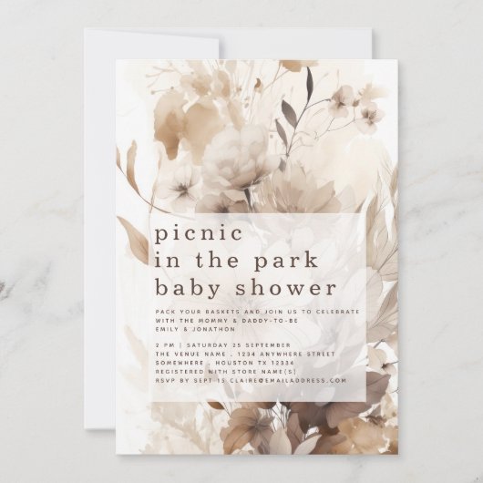 Boho Florals Picnic in Park Baby Shower Einladung (Vorderseite)