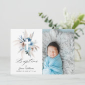 Boho florals wassercolor Baptisse Foto Einladung (Stehend Vorderseite)