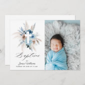 Boho florals wassercolor Baptisse Foto Einladung (Vorne/Hinten)