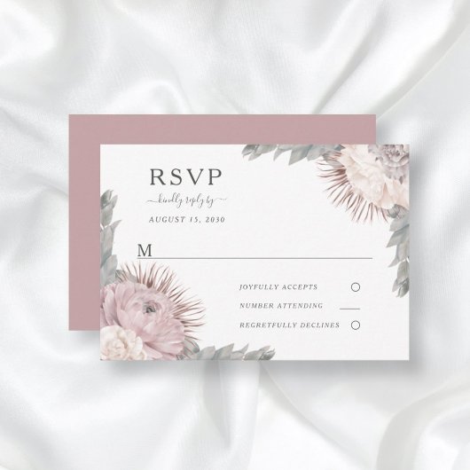 Boho florentrockene Blume Dusty Rose Wedding RSVP Karte