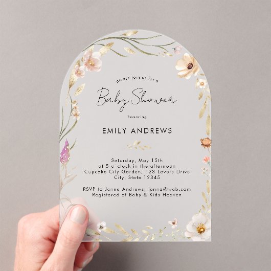 Boho Flower Baby Shower  Acryleinladungen (Insitu (Handheld))
