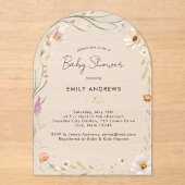 Boho Flower Baby Shower Acryleinladungen (Vorderseite)