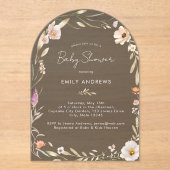 Boho Flower Baby Shower Acryleinladungen (Vorderseite)