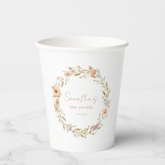 Boho Flower Baby Shower Pappbecher (Vorderseite)