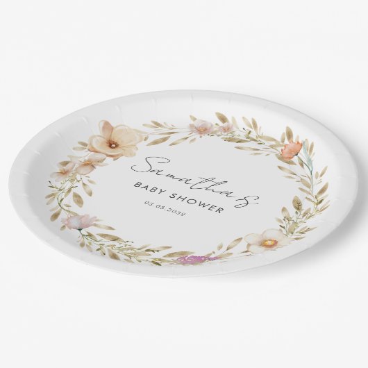 Boho Flower Baby Shower Pappteller (Schrägansicht)