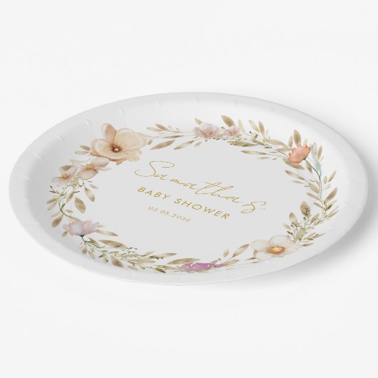 Boho Flower Baby Shower Pappteller (Schrägansicht)