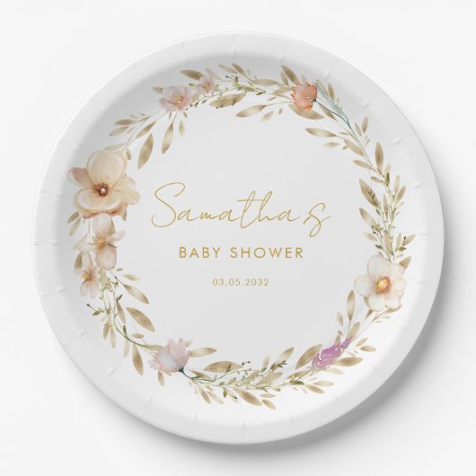Boho Flower Baby Shower Pappteller (Vorderseite)