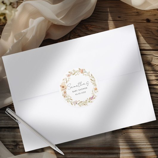 Boho Flower Baby Shower Runder Aufkleber