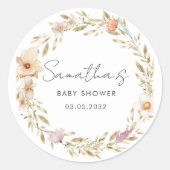 Boho Flower Baby Shower Runder Aufkleber (Vorderseite)