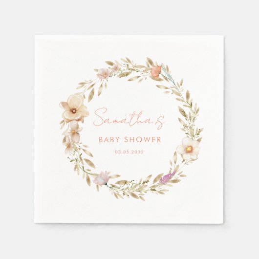 Boho Flower Baby Shower Serviette (Vorderseite)