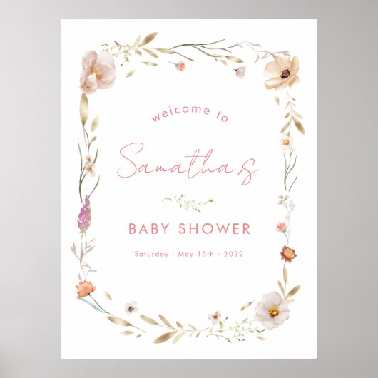 Boho Flower Baby Shower Welcome Poster (Vorne)