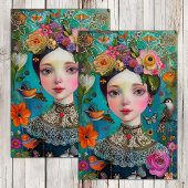 BOHO FLOWER MÄDCHEN DECOUPAGE SEIDENPAPIER