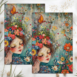 BOHO FLOWER MÄDCHEN DECOUPAGE SEIDENPAPIER