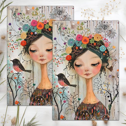 BOHO FLOWER MÄDCHEN DECOUPAGE SEIDENPAPIER